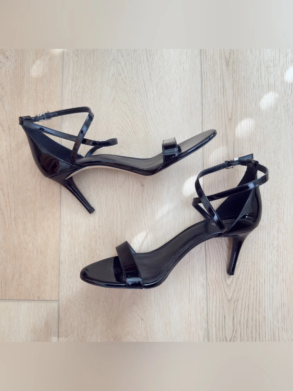 MICHAEL Michael Kors Ava Mid Patent Leather Strappy Sandal Black Size 10